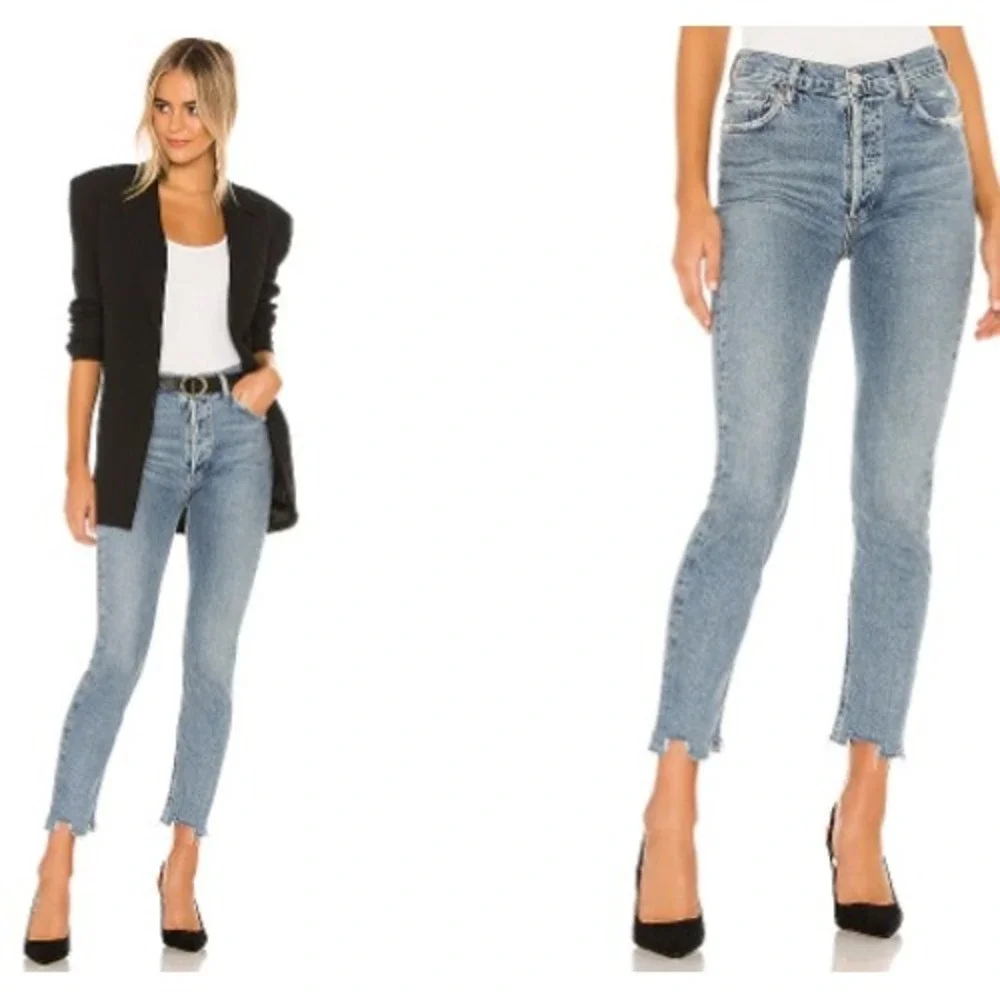 AGOLDE Womens 26 Nico High Rise Slim Fit Jeans Light Blue Rooted Revolve